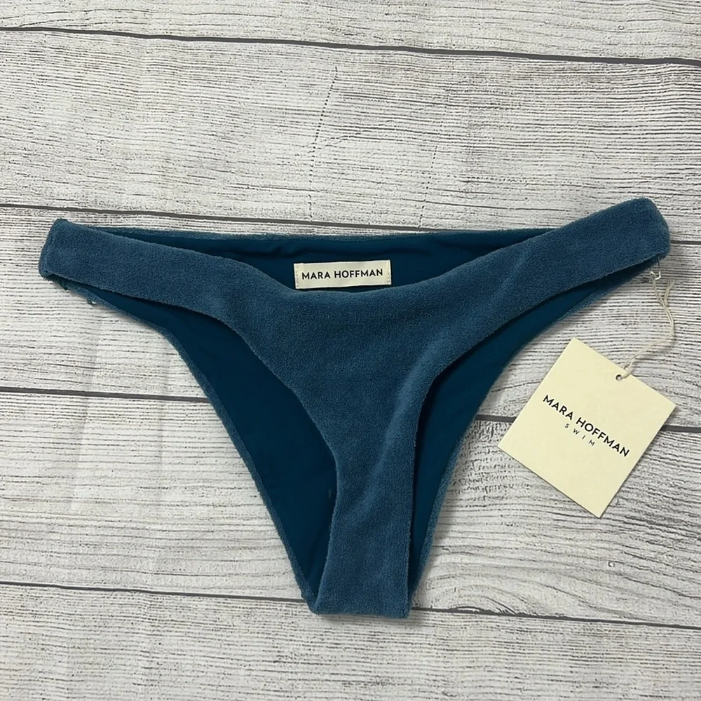 NEW Mara Hoffman Kay Slate Blue Textured Terry Low Rise Hipster Bikini Bottom‎ S